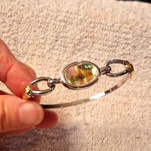 Vintage Avon abalone silvertone w/gold accent cuff bracelet